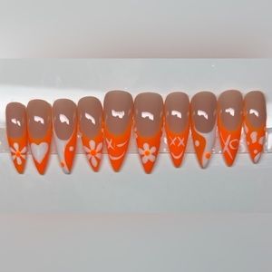 Orange French press on nails